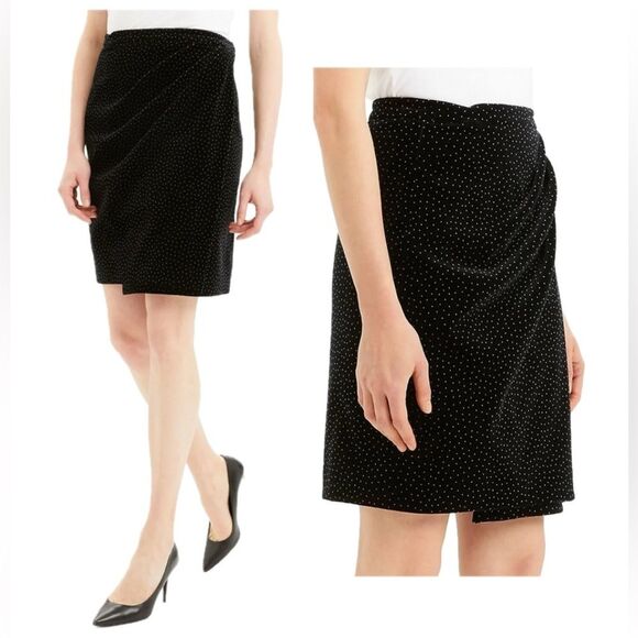 Theory Black White Polka Dot Velvet Pleated Wrap Skirt 100% Cotton Womens Size 2 - Picture 1 of 8